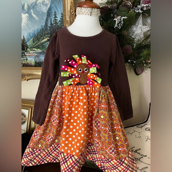 🧡 Girls Thanksgiving Turkey Long-Sleeve Dress - Picture 2 of 8